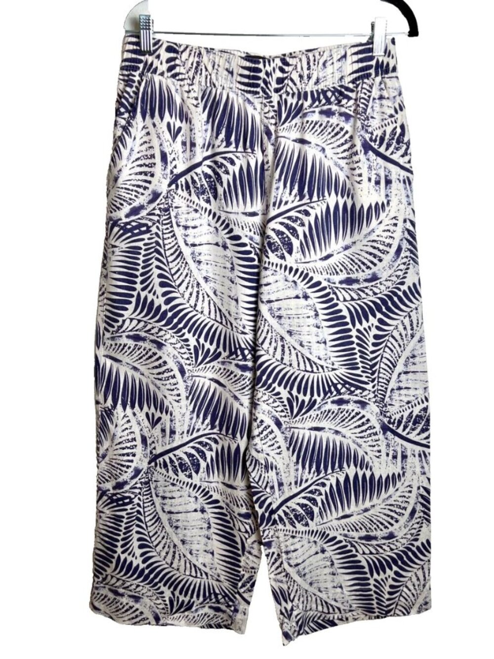 TAHARI 100% linen wide leg cropped pull on pants (M)